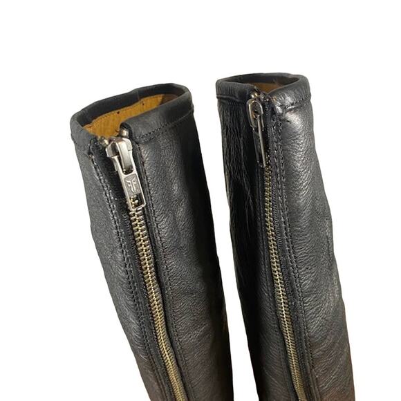 Frye Black Leather Tall Back Zipper Phillip Harness Tall Boots Women Sz 6 - Picture 7 of 11